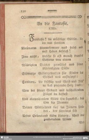 An die Fantasie. 1780.