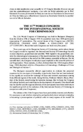 12-14, The 11th World Congress of the International Society of Criminology