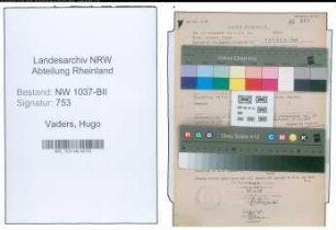 Entnazifizierung Hugo Vaders , geb. 02.09.1891 (Schreiner)
