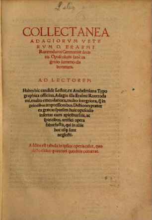 Collectanea adagiorum veterum