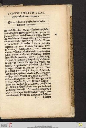Index omnivm eras, Roterodami lucubrationum