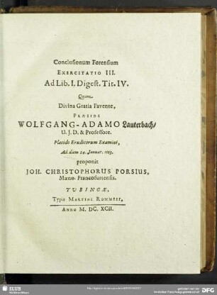Conclusionum Forensium Exercitatio III. Ad Libr. I. Digest. Tit. IV.