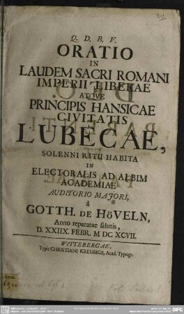 Oratio in laudem civitatis Lubecae habita