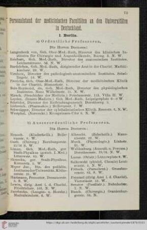 Personalstand der medicinischen Facultäten an den Universitäten [...]