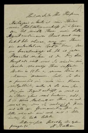 Nr. 1 Postkarte von Hubert Roetteken an Edward Schröder. Würzburg, 20.7.1887