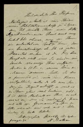 Nr. 1 Postkarte von Hubert Roetteken an Edward Schröder. Würzburg, 20.7.1887