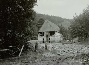 Büttnermühle bei Glashütte im Müglitztal nach der Unwetterkatastrophe vom 8./9. Juli 1927
