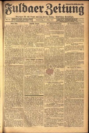 Erste Ausgabe vom Donnerstag, den 17. März 1927.