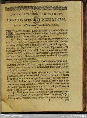 Dissertationum Logicarum IV. De Genere, Specie Et Differentia