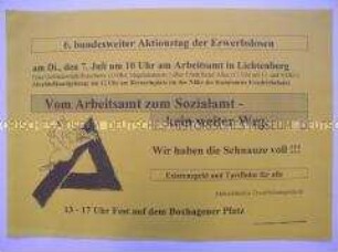 Maueranschlag mit dem Aufruf zu Demonstrationen gegen die Arbeitslosigkeit