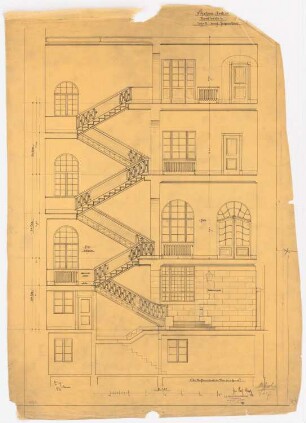 Wohnhaus Kretzer, Berlin-Tiergarten: Haupttreppe: Schnitt des Treppenhauses 1:25