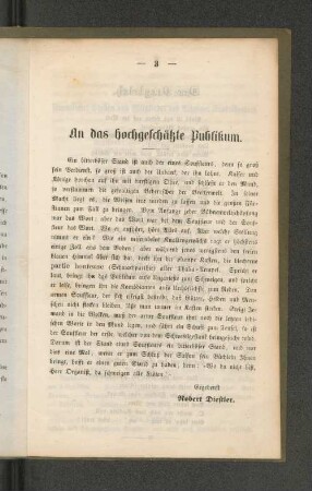 An das hochgeschätzte Publikum.