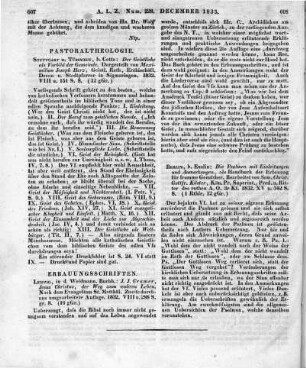 Herz, M. J.: Der Geistliche als Vorbild der Gemeinde. Stuttgart, Tübingen: Cotta 1832