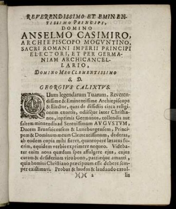 Reverendissimo Et Eminentissimo Principi, Domino Anselmo Casimiro Archiepiscopo Moguntino [...]