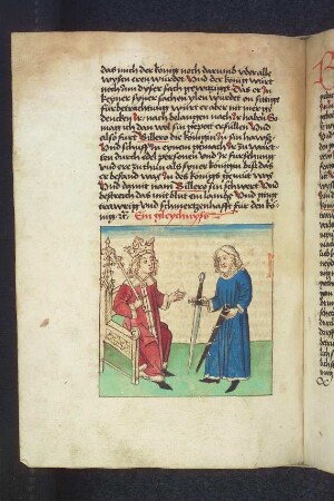 Billero zeigt dem König ein Schwert, mit dem er angeblich Helebath getötet hat; (Kapitel X: Von König Sedras).
