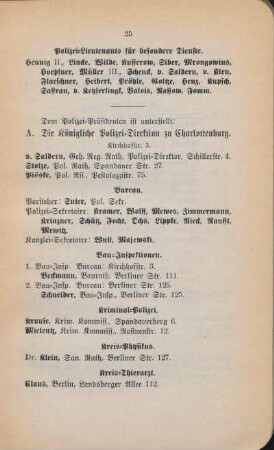 A. Die Königliche Polizei-Direktion zu Charlottenburg