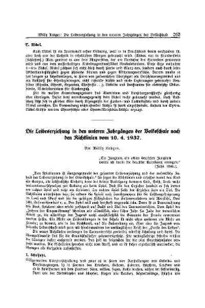 Die Leibeserziehung in den unteren Jahrgängen der Volksschule nach den Richtlinien vom 10.4..1937