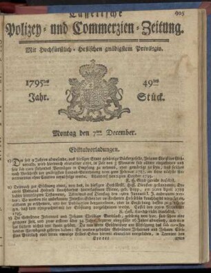 49tes Stueck, Montag den 7ten December 1795