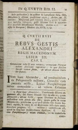 Q. Curtii Rufi De Rebus Gestis Alexandri Regis Macedonum Liber III.