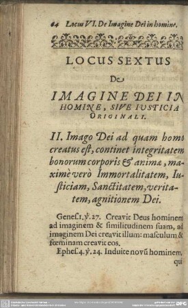 Locus Sextus De Imagine Dei In Homine, Sive Iusticia Originali