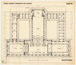 Kaiser-Wilhelm-Volkshaus für Lübeck: Grundriss Dachgeschoss mit Raumprogramm 1:100, Maßstabsleiste