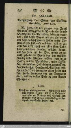 No. CCLXXXII. Verzeichniß der Güter des Closters Arendsee. Anno 1458