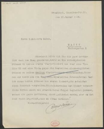 Brief an B. Schott's Söhne : 26.01.1914