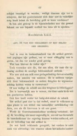 Hoofdstuk XXII. Art. 56 van het reglement op het beleid der regering