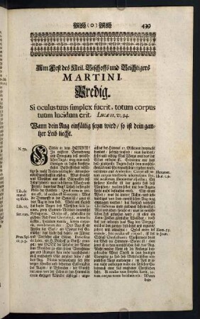 439-444, Am Fest des Heiligen Bischoffs und Beichtigers Martini