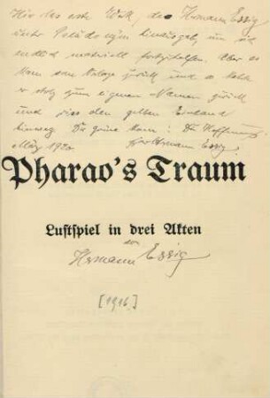 Pharao's Traum : Lustspiel
