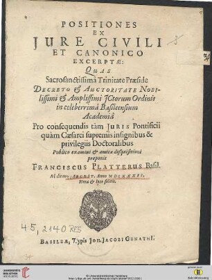 Positiones Ex Iure Civili Et Canonico Excerptae