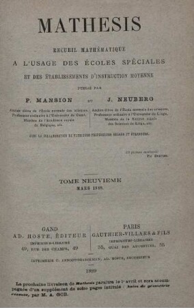 TOME NEUVIEME. MARS 1889.