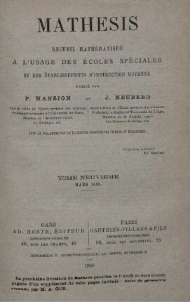 TOME NEUVIEME. MARS 1889.