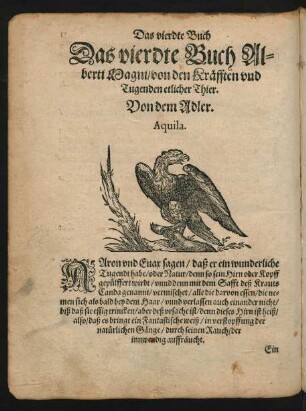 Das vierdte Buch Alberti Magni/ von den Kräfften und Tugenden etlicher Thier.
