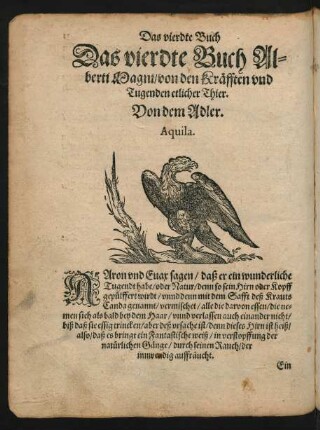 Das vierdte Buch Alberti Magni/ von den Kräfften und Tugenden etlicher Thier.