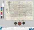 Hanns vonn Leonnrodt, Amtmann zu Arberg, entscheidet den Streit zwischen Panngratz Lochner zu Hyttennpach einesteils und Bürgermeister und Rat der Stadt Nürnberg bzw. deren Pfleger zu Hil[t]poltstein anderenteils wegen des nach Winterstein und Hüttenbach gehörigen kleinen Waidwerks und Vogelherds. - Siegler: der Schiedsrichter und die beiden Streitteile.