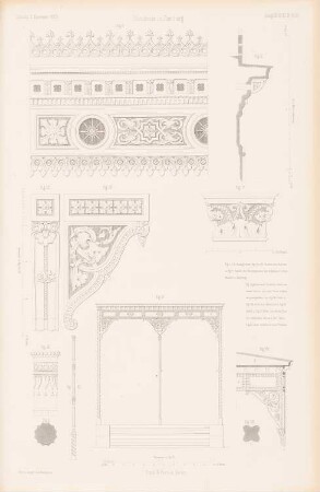 Wohnhaus, Hamburg: Fassadendetails (aus: Atlas zur Zeitschrift für Bauwesen, hrsg. v. G. Erbkam, Jg. 3, 1853)