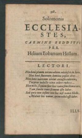 Solomonis Ecclesiastes, Carmine Redditus Per Helium Eobanum Hessum.