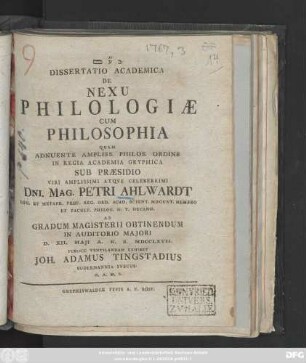 Dissertatio Academica De Nexu Philologiæ Cum Philosophia