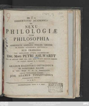 Dissertatio Academica De Nexu Philologiæ Cum Philosophia