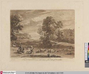 [Landschaft mit Hirten und Herde, die durch einen Fluss ziehen.; A Landscape, with Cattle passing a Ford.]