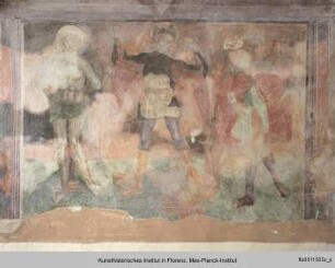 Freskenausmalung mit Heiligendarstellungen : Erzengel Michael mit den Heiligen Sebastian und Rochus