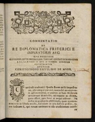 1-105, Commentatio de Re Diplomatica Friderici II Imperatoris Aug.