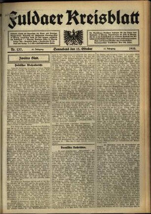 Zweite Ausgabe vom Samstag, den 15. Oktober 1910.