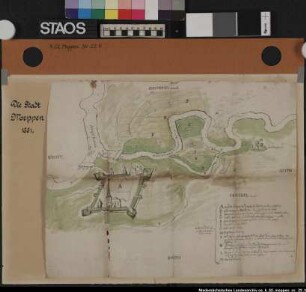 Die Stadt Meppen 1661 Ausf.-Art: Zeichnung Herst.: Format: 36 x 51 cm Maßstab: