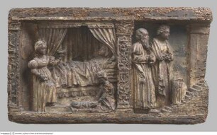 Relieffragment mit Mariengeburt und Darbringung Marias im Tempel