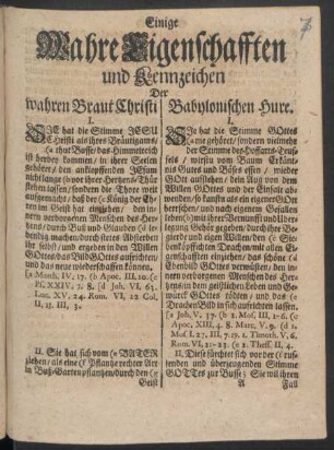 Einige Wahre Eigenschafften und Kennzeichen Der wahren Braut Christi Babylonischen Hure