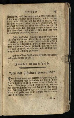 Zweytes Abendgespräch: Von den Pflichten gegen andere