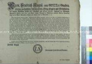 Mandat von Friedrich August III. Kurfürst von Sachsen betreffend die Rekrutierung von Soldaten und die Abwendung von Desertationen