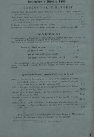 Indice del materie. Condizioni.
